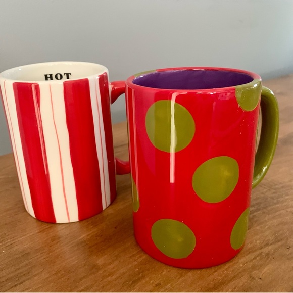 Dept 56 Candy Cane Stripe Hot Cocoa & Polka Dot Mug Set Coffee Tea Christmas - Picture 2 of 15